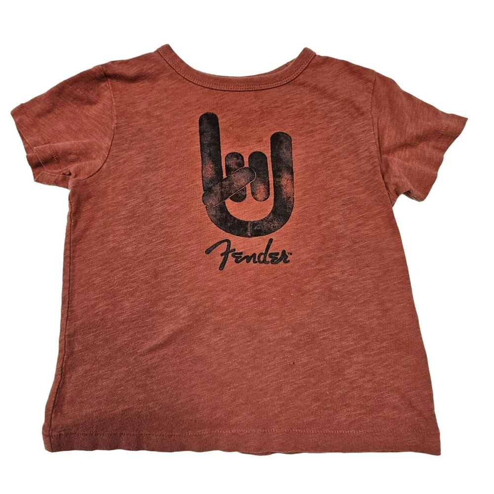 Fender x Lucky Brand Toddler T-Shirt 2T‎ Rock & Roll Hand Gesture Rust Red
